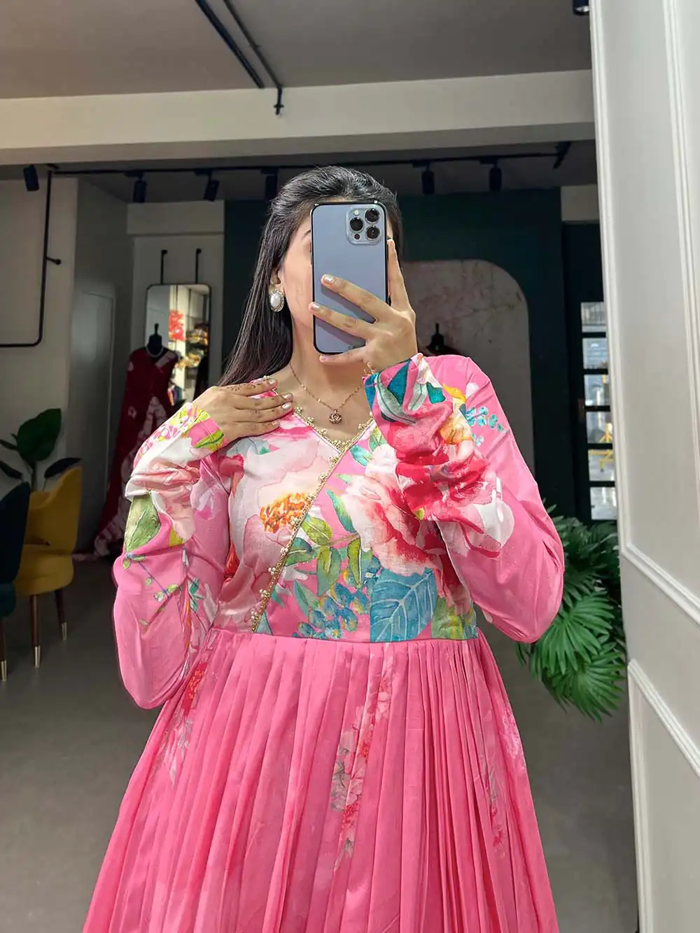 YNF 5018 Pink Color tussah silk Floral Printed gown Casual, Wedding, Party, Festive, Events Etc. Expected Delivery 4-6 Working Days @1899/- | Gowns, Bollywood Gowns, Creative Gowns, Designer Gowns, Embroidered Gowns, Party Wear Gowns