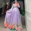 Marvelous Purple Color Tussah Silk Floral Printed Gown