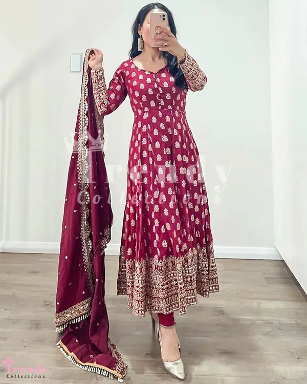 ZF 331 Maroon  Color Georgette Embroidery Sequence Work Gown Casual, Wedding, Party, Festive, Events Etc. Expected Delivery 4-6 Working Days @2149/- | Gowns, Bollywood Gowns, Creative Gowns, Designer Gowns, Embroidered Gowns, Party Wear Gowns