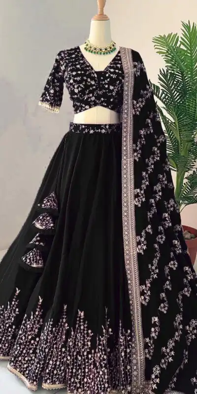 ZF 358 Black Color Faux Georgette With Heavy Embroidery Sequence Work Lehenga Choli Wedding, Party, Events Etc. Expected Delivery 4-6 Working Days 2099/- | Lehenga, Bollywood Lehenga, Creative Lehenga, Designer Lehenga, Embroidered Lehenga, Party Wear Lehenga