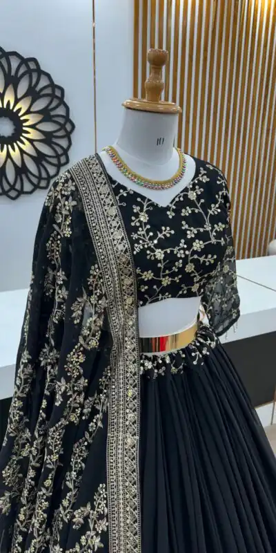 ZF 358 Black Color Faux Georgette With Heavy Embroidery Sequence Work Lehenga Choli Wedding, Party, Events Etc. Expected Delivery 4-6 Working Days 2099/- | Lehenga, Bollywood Lehenga, Creative Lehenga, Designer Lehenga, Embroidered Lehenga, Party Wear Lehenga