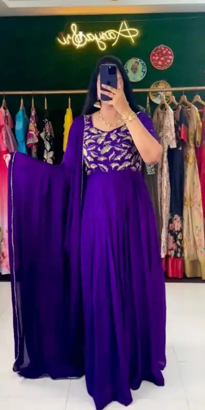 RTC 5669 Violet  Color Georgette Embroidery Sequence Work Gown Casual, Wedding, Party, Festive, Events Etc. Expected Delivery 4-6 Working Days @1999/- | Gowns, Bollywood Gowns, Creative Gowns, Designer Gowns, Embroidered Gowns, Party Wear Gowns