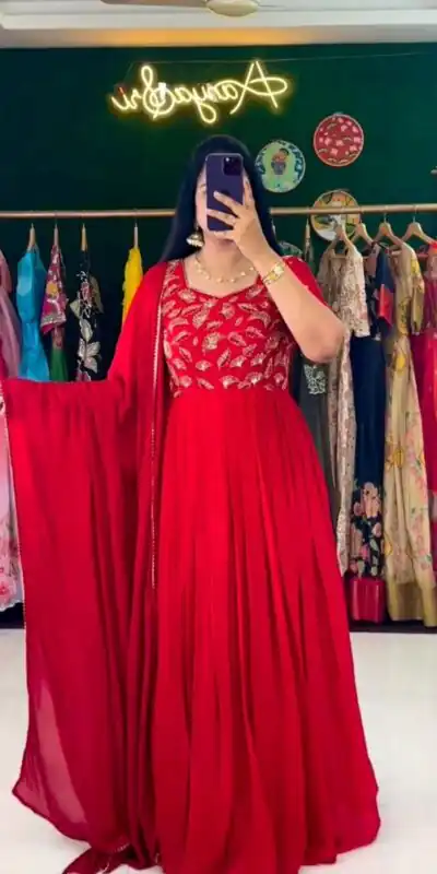 RTC 5669 Red Color Georgette Embroidery Sequence Work Gown Casual, Wedding, Party, Festive, Events Etc. Expected Delivery 4-6 Working Days @1999/- | Gowns, Bollywood Gowns, Creative Gowns, Designer Gowns, Embroidered Gowns, Party Wear Gowns