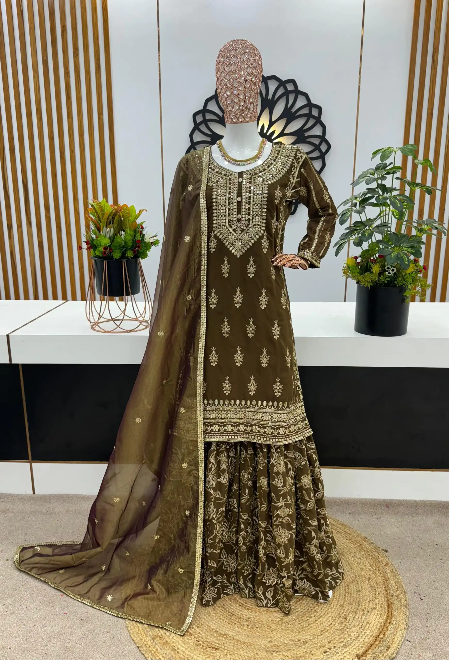 ZF 370 coffee Color Georgette Embroidery Sequence Work Sharara Suit Wedding, Party, Festive, Events Etc. Expected Delivery 4-6 Working Days @2299/- | Salwar suit, Designer Suits, Casual Suits, Creative suits, Palazzo Suits, Party Wear Suits, Patiala Suits, Straight Suits