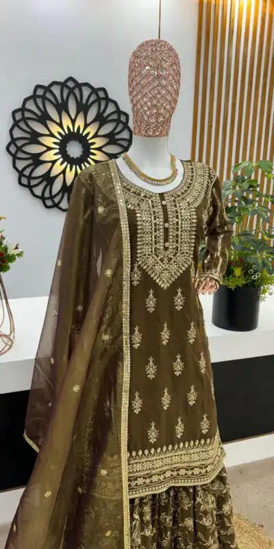 ZF 370 coffee Color Georgette Embroidery Sequence Work Sharara Suit Wedding, Party, Festive, Events Etc. Expected Delivery 4-6 Working Days @2299/- | Salwar suit, Designer Suits, Casual Suits, Creative suits, Palazzo Suits, Party Wear Suits, Patiala Suits, Straight Suits