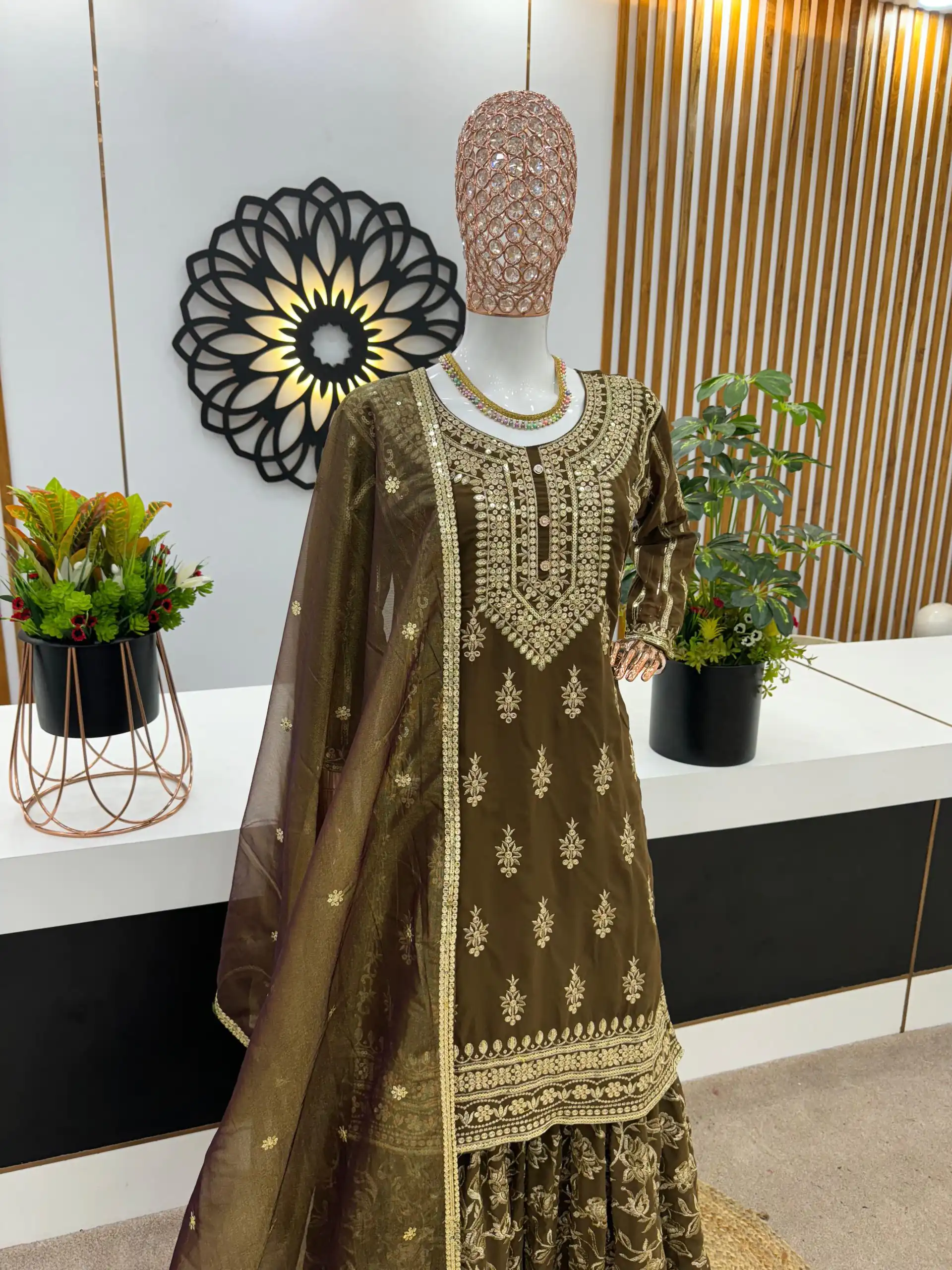 ZF 370 coffee Color Georgette Embroidery Sequence Work Sharara Suit Wedding, Party, Festive, Events Etc. Expected Delivery 4-6 Working Days @2299/- | Salwar suit, Designer Suits, Casual Suits, Creative suits, Palazzo Suits, Party Wear Suits, Patiala Suits, Straight Suits