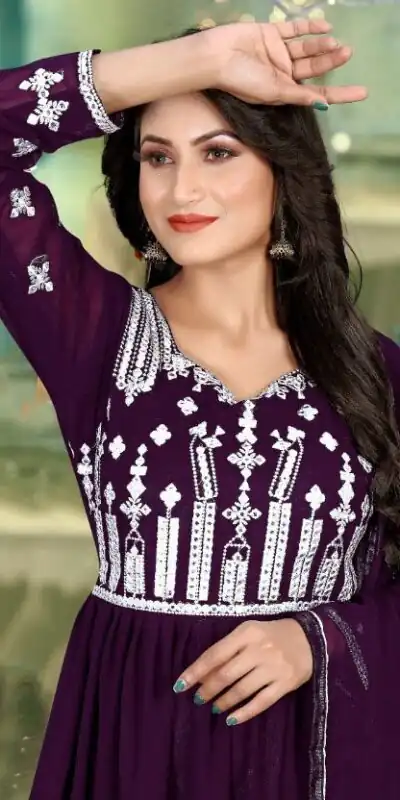 DS 1130 Purple color Georgette with Foil Embroidery Stone Work Anarkali Suit Wedding, Party, Festive, Events Etc. Expected Delivery 4-6 Working Days @1999/- | Anarkali Suits, Bollywood Anarkali, Creative-Anarkali, Designer Anarkali, Embroidered Anarkali, Party Wear Anarkali