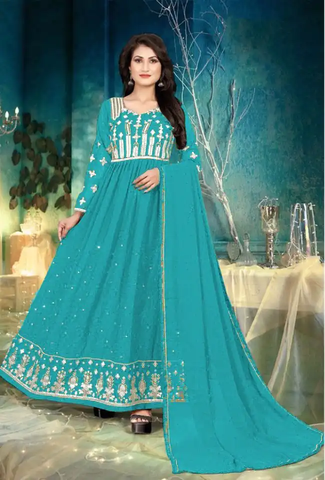 DS 1130 Sea Green color Georgette with Foil Embroidery Stone Work Anarkali Suit Wedding, Festive, Events Etc. Expected Delivery 4-6 Working Days @1999/- | Anarkali Suits, Bollywood Anarkali, Creative-Anarkali, Designer Anarkali, Embroidered Anarkali, Party Wear Anarkali