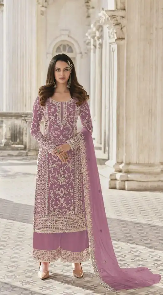 Adorable Light purple Color Butterfly Net And Embroidery Work Sharara