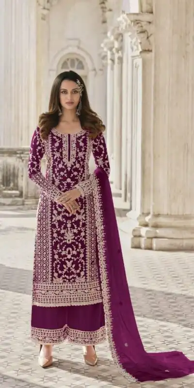 Adorable Purple Color Butterfly Net And Embroidery Work Sharara