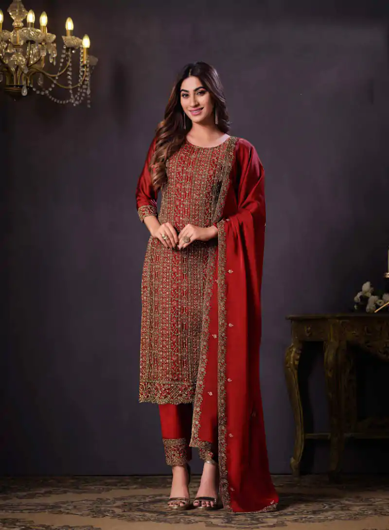 FC Vipul 5281 Red Heavy rangoli with coding sequence Embroidery Work salwar suit Casual, Wedding, Festive, Events Etc. @2599 | Salwar suit, Designer Suits, Casual Suits, Creative suits, Party Wear Suits, Straight Suits