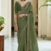 Dazzling Green Color Heavy Border Vichitra Silk Wedding Saree