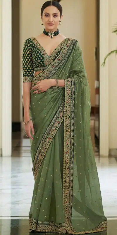 BT 1031 Green Saree : Vichitra Silk Blouse : Banglori Silk Work : Heavy Embroidery Coding With Sequence Work Wedding, Festive, Events @1649/- | Sarees, Bollywood Sarees, Creative Sarees, Designer Sarees, Embroidered Sarees, Party Wear Sarees