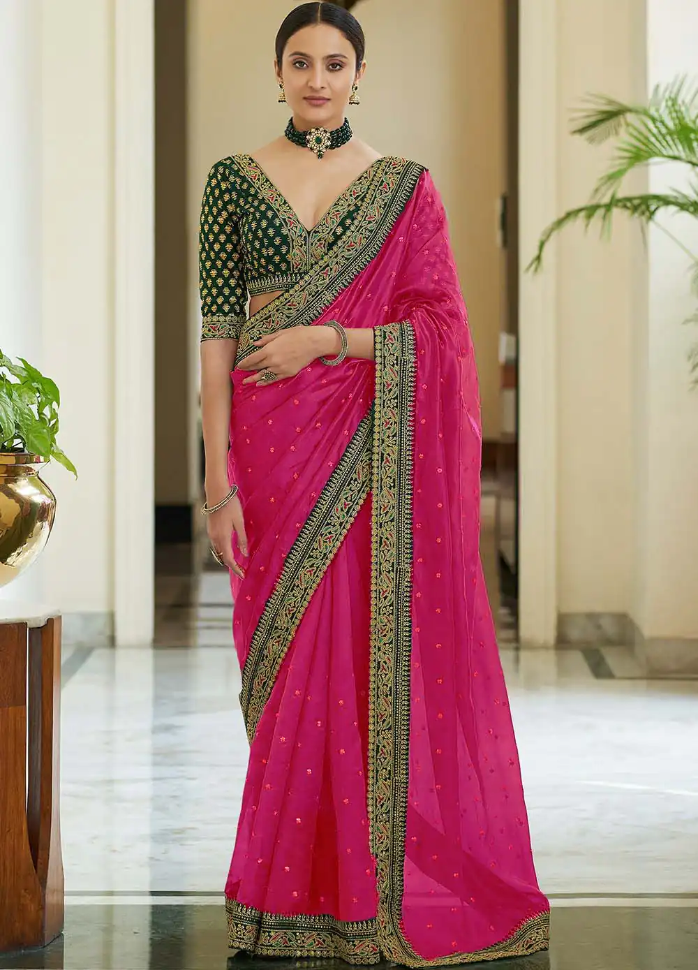 BT 1031 Pink Saree : Vichitra Silk Blouse : Banglori Silk Work : Heavy Embroidery Coding With Sequence Work Wedding, Festive, Events @1649/- | Sarees, Bollywood Sarees, Creative Sarees, Designer Sarees, Embroidered Sarees, Party Wear Sarees