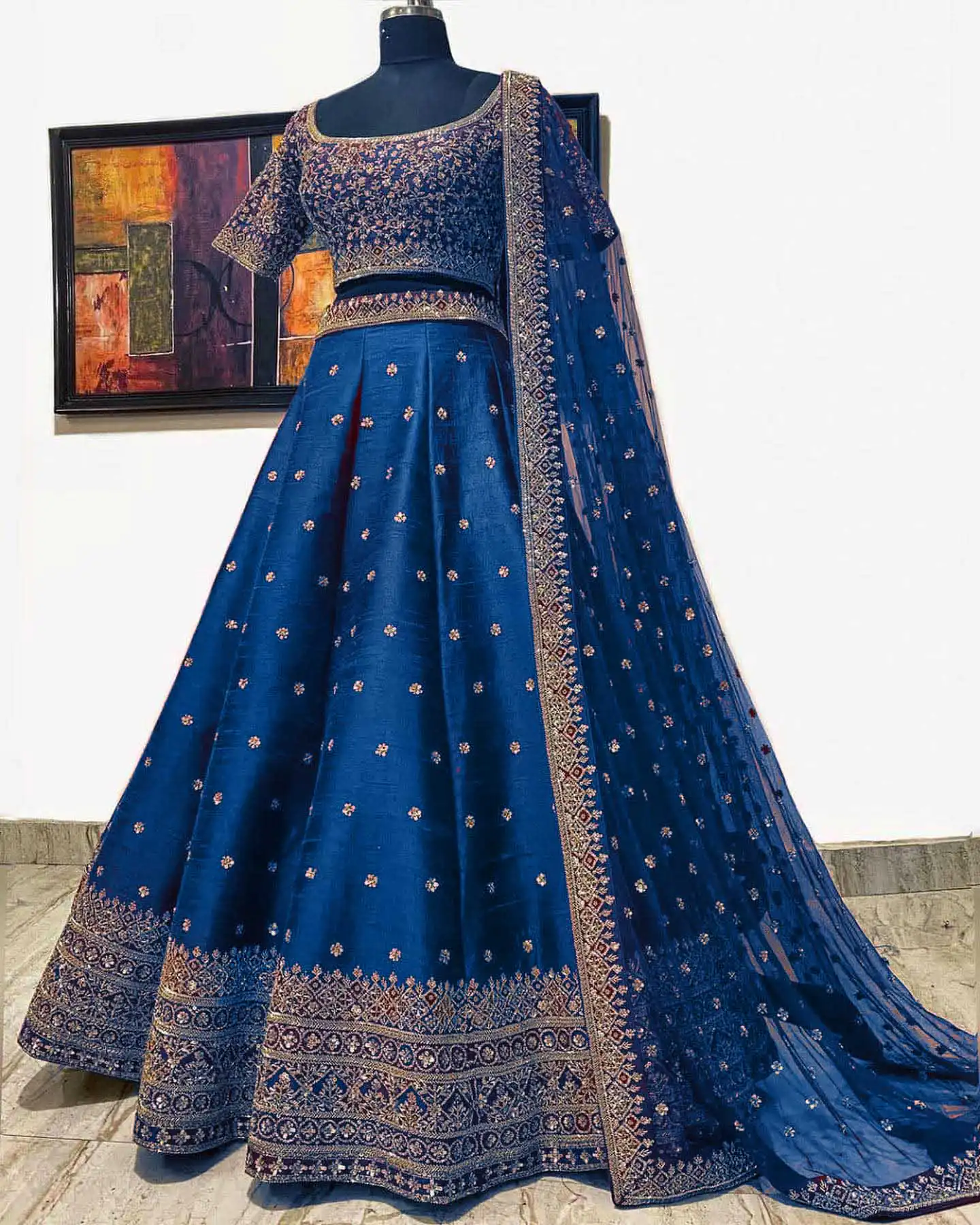 LG 396 Blue Lehenga : Mulberry Silk Blouse : Mulberry Silk Embroidery Sequence Work Dupatta : Georgette Wedding, Party, Festive @1899/- | Lehenga, Bollywood Lehenga, Creative Lehenga, Designer Lehenga, Embroidered Lehenga, Party Wear Lehenga