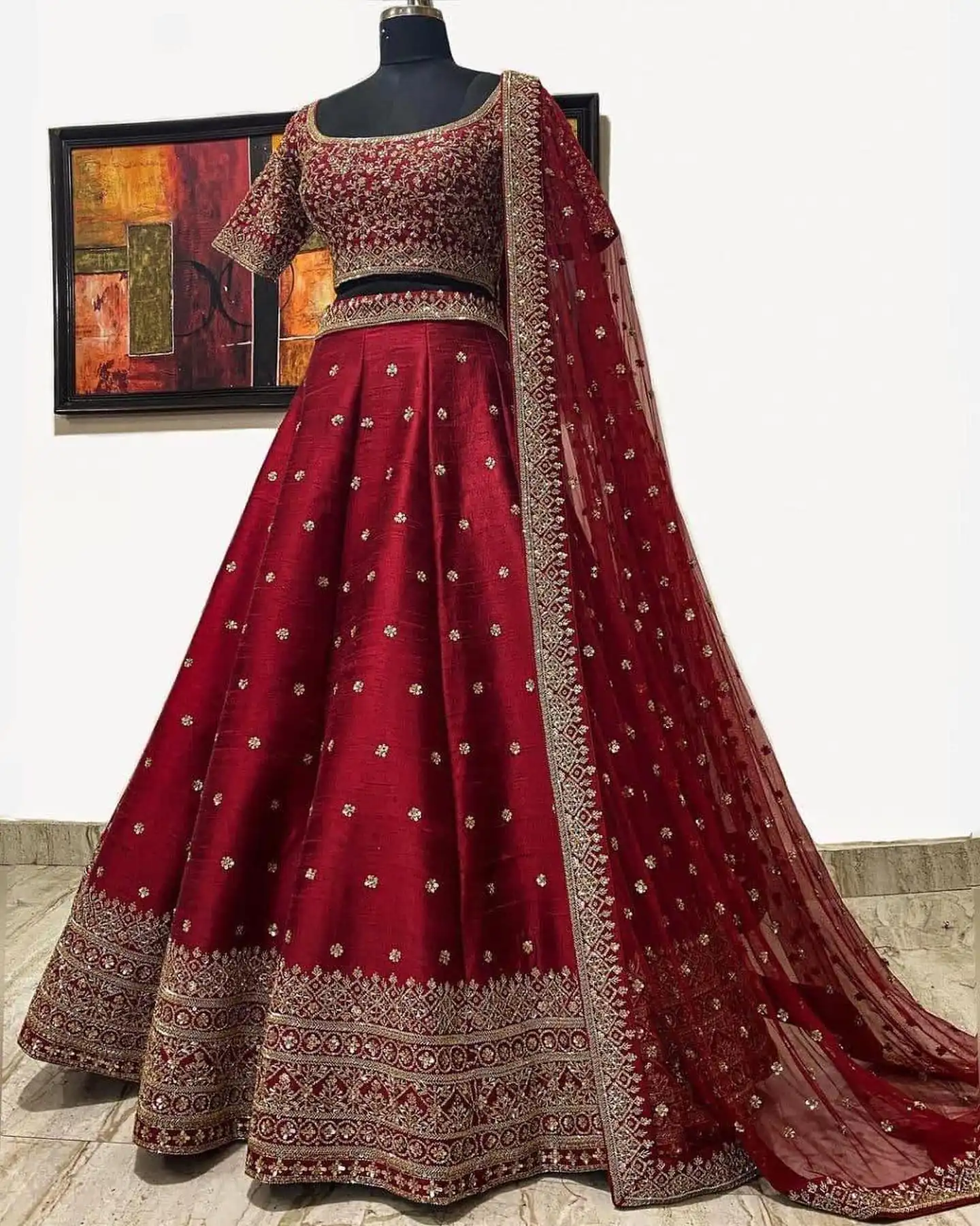 LG 396 Red Lehenga : Mulberry Silk Blouse : Mulberry Silk Embroidery Sequence Work Dupatta : Georgette Wedding, Party, Festive @1899/- | Lehenga, Bollywood Lehenga, Creative Lehenga, Designer Lehenga, Embroidered Lehenga, Party Wear Lehenga