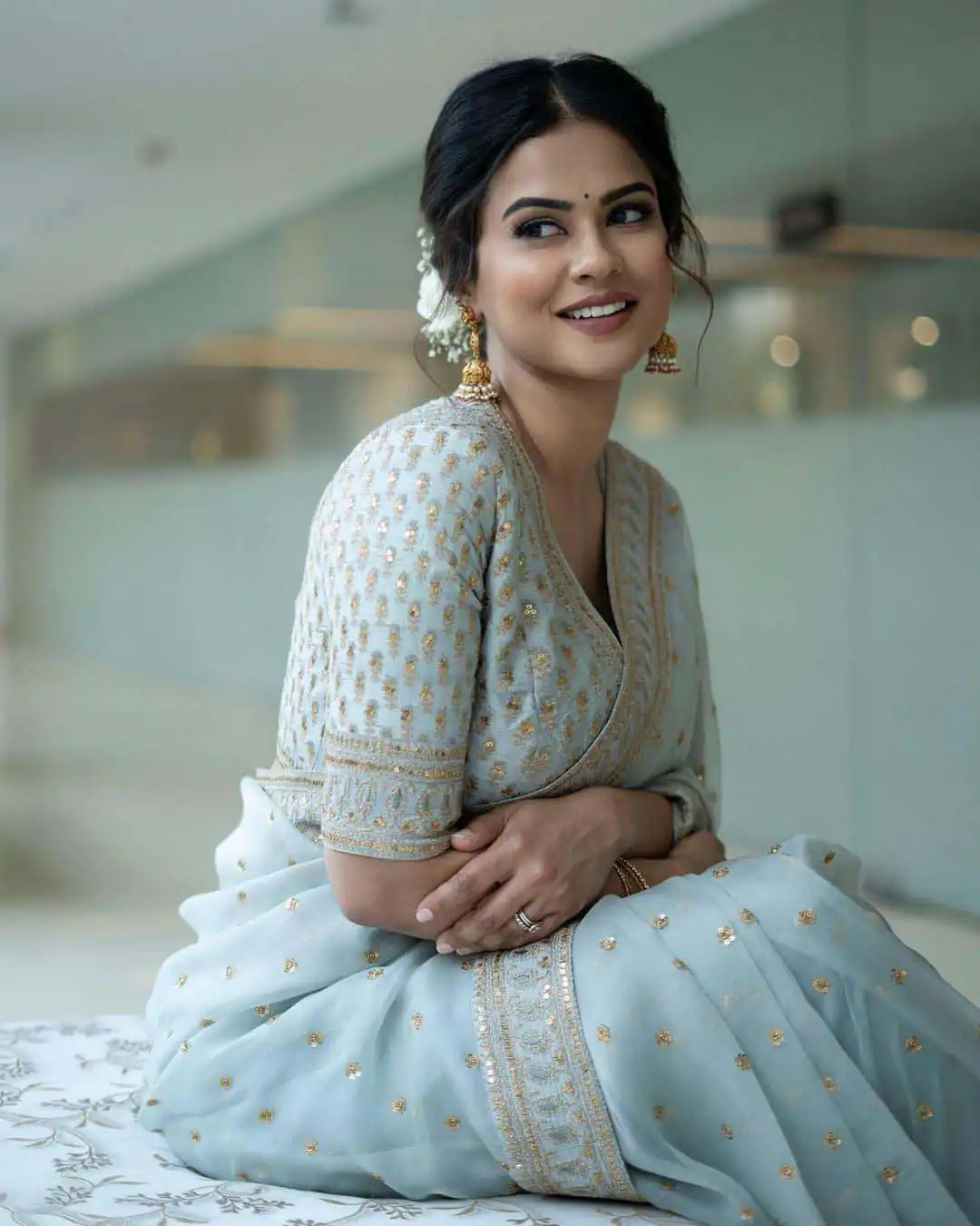 KT 274 Multi Color Saree : Soft Organza Silk Work : Fancy Thread With Sequins Work Casual, Party Wear, Wedding Sky Blue Sequins Saree@1699/- | Sarees, Bollywood Sarees, Creative Sarees, Designer Sarees, Embroidered Sarees, Ethnic Saree, Party Wear Sarees