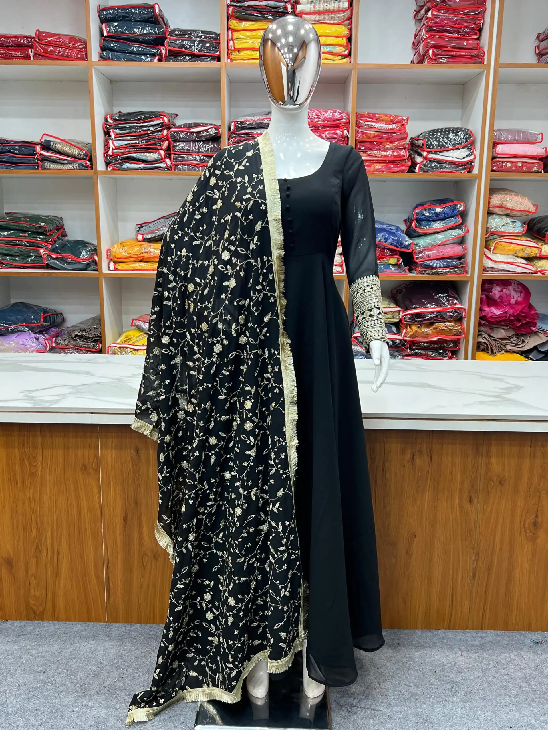 KB 241 Black color Pure Soft Faux Georgette Anarkali Suit Casual, Wedding, Party, Festive, Events Etc. Expected Delivery 4-6 Working Days @2199/- | Anarkali Suits, Bollywood Anarkali, Creative-Anarkali, Designer Anarkali, Embroidered Anarkali, Party Wear Anarkali
