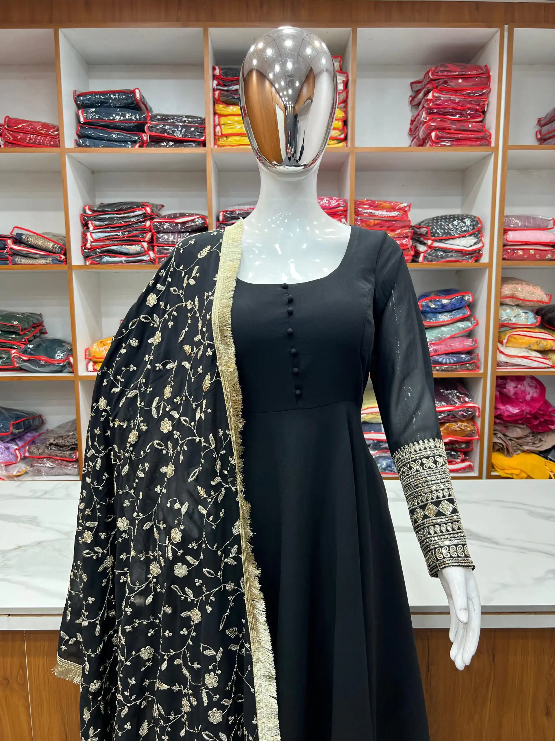 KB 241 Black color Pure Soft Faux Georgette Anarkali Suit Casual, Wedding, Party, Festive, Events Etc. Expected Delivery 4-6 Working Days @2199/- | Anarkali Suits, Bollywood Anarkali, Creative-Anarkali, Designer Anarkali, Embroidered Anarkali, Party Wear Anarkali