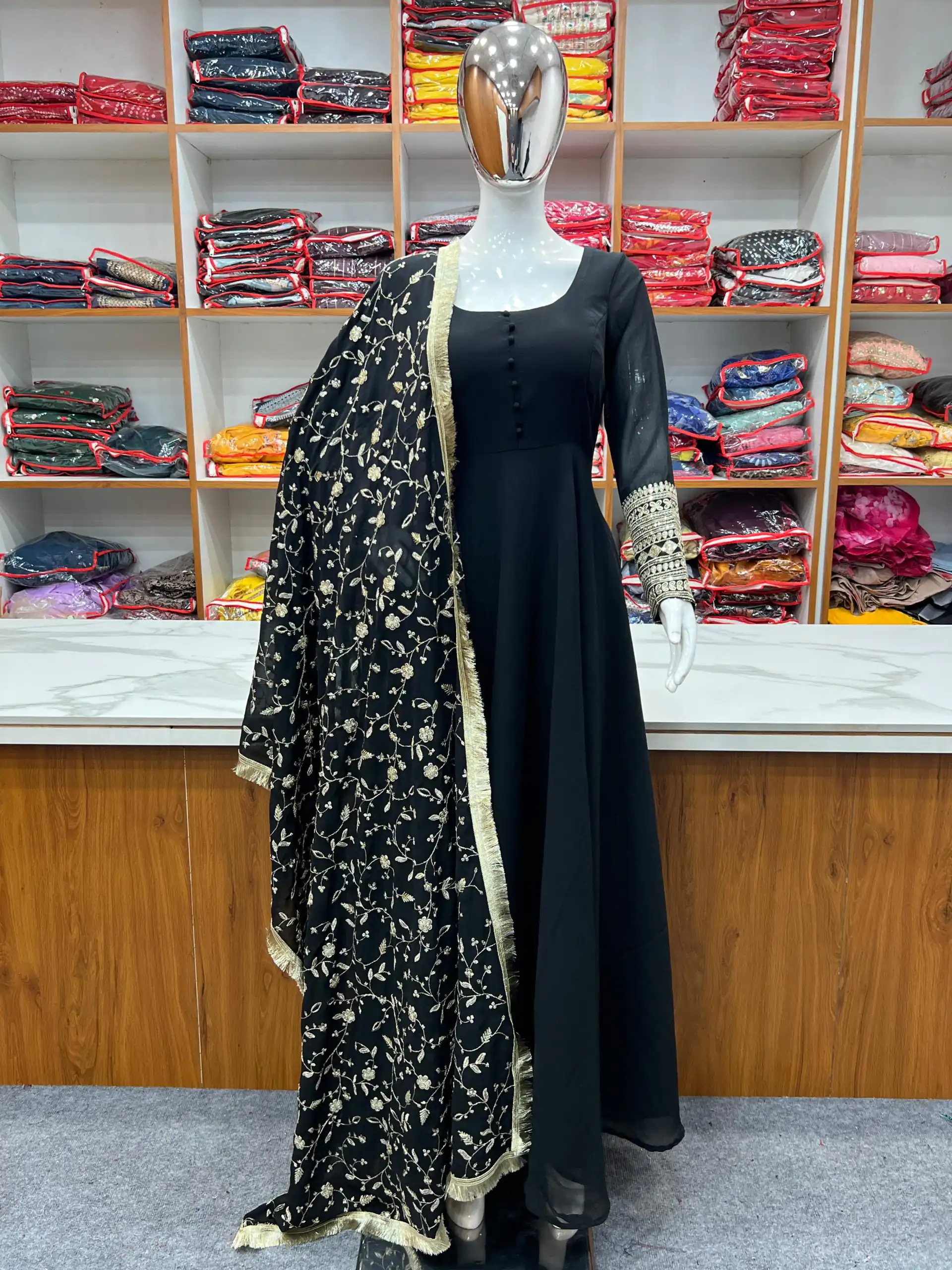 KB 241 Black color Pure Soft Faux Georgette Anarkali Suit Casual, Wedding, Party, Festive, Events Etc. Expected Delivery 4-6 Working Days @2199/- | Anarkali Suits, Bollywood Anarkali, Creative-Anarkali, Designer Anarkali, Embroidered Anarkali, Party Wear Anarkali