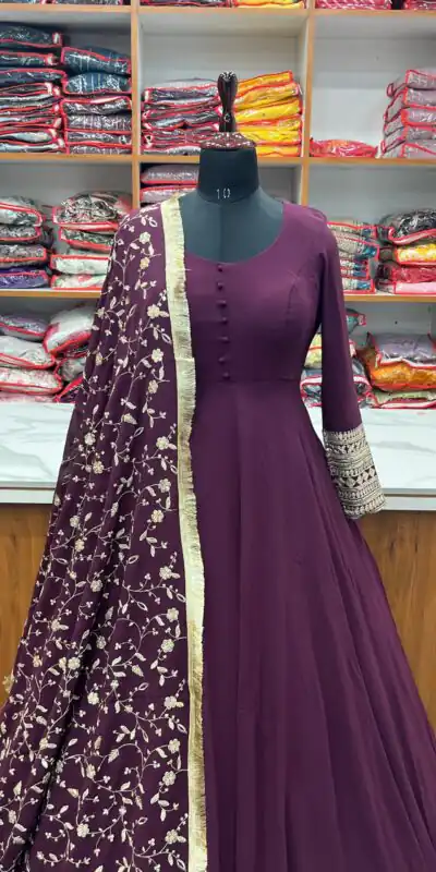 KB 241 Wine color Pure Soft Faux Georgette Anarkali Suit Casual, Wedding, Party, Festive, Events Etc. Expected Delivery 4-6 Working Days @2199/- | Anarkali Suits, Bollywood Anarkali, Creative-Anarkali, Designer Anarkali, Embroidered Anarkali, Party Wear Anarkali