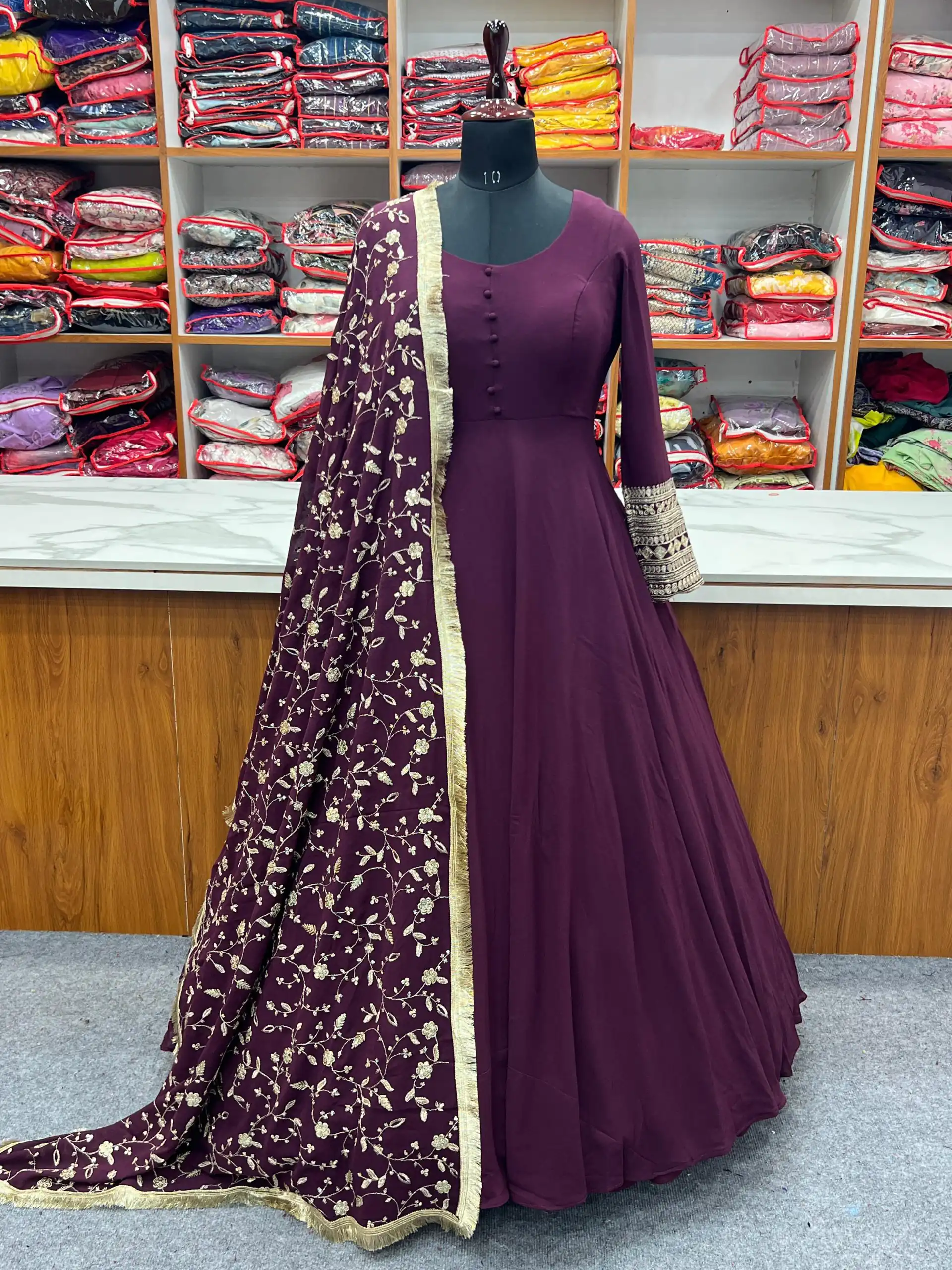 KB 241 Wine color Pure Soft Faux Georgette Anarkali Suit Casual, Wedding, Party, Festive, Events Etc. Expected Delivery 4-6 Working Days @2199/- | Anarkali Suits, Bollywood Anarkali, Creative-Anarkali, Designer Anarkali, Embroidered Anarkali, Party Wear Anarkali