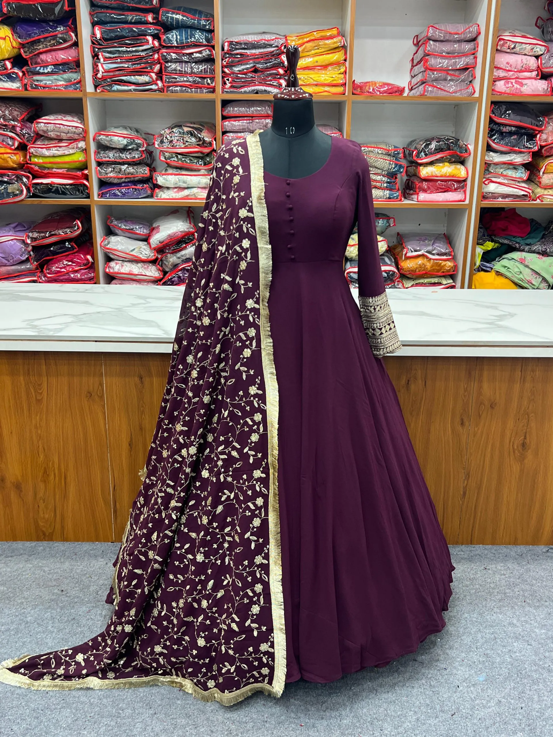 KB 241 Wine color Pure Soft Faux Georgette Anarkali Suit Casual, Wedding, Party, Festive, Events Etc. Expected Delivery  4-6 Working Days @2199/- | Anarkali Suits, Bollywood Anarkali, Creative-Anarkali, Designer Anarkali, Embroidered Anarkali, Party Wear Anarkali