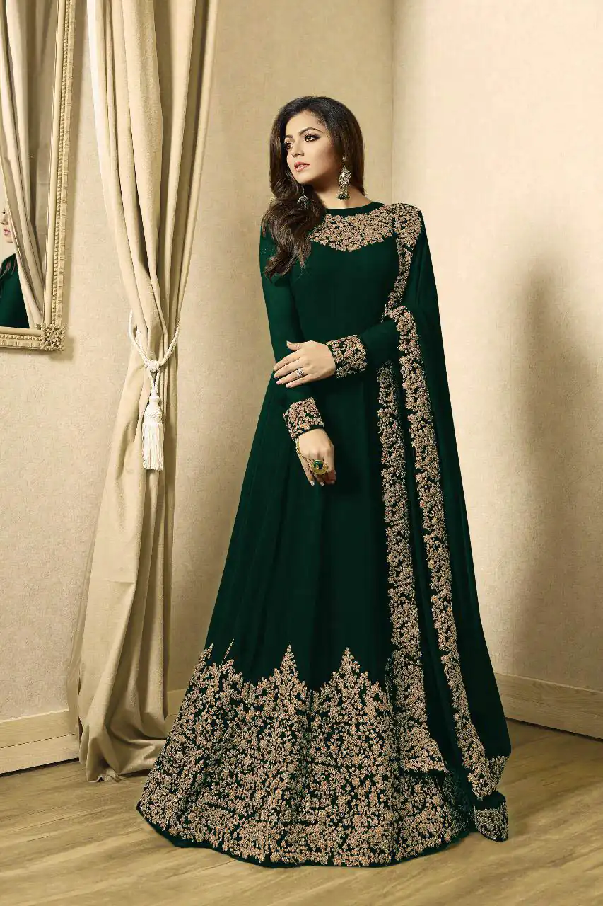 Color : Dark GreenSet Content : 1 Top :: 1 Bottom :: 1 DupattaFabrics : Top Fabric :Georgette Bottom Fabric : Santoon Dupatta Fabric :Nazmeen | Anarkali Suits, Bollywood Anarkali, Creative-Anarkali, Designer Anarkali, Embroidered Anarkali, Party Wear Anarkali