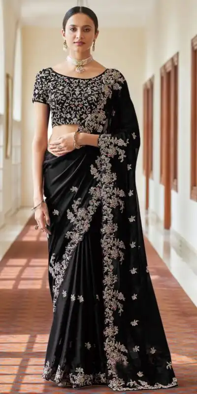 BT 180 Black Saree : Kasturi Silk Georgette Work : Zari & Thread Work, Blouse : Kasturi Silk Party Wear, Traditional Wear, Wedding Wear, Events Etc.@1849/- | Sarees, Bollywood Sarees, Creative Sarees, Designer Sarees, Ethnic Saree, Modern Digital sarees, Party Wear Sarees
