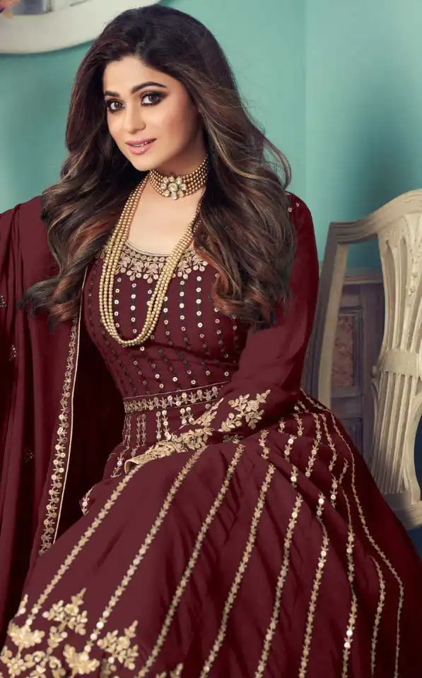 gorgeous-maroon-color-georgette-with-sequence-work-gown