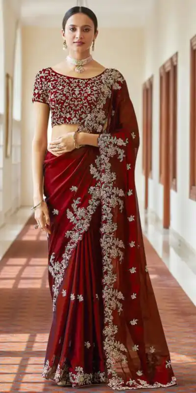 BT 180 Maroon Saree : Kasturi Silk Georgette Work : Zari & Thread Work, Blouse : Kasturi Silk Party Wear, Traditional Wear, Wedding Wear, Events Etc.@1849/- | Sarees, Bollywood Sarees, Creative Sarees, Designer Sarees, Ethnic Saree, Modern Digital sarees, Party Wear Sarees