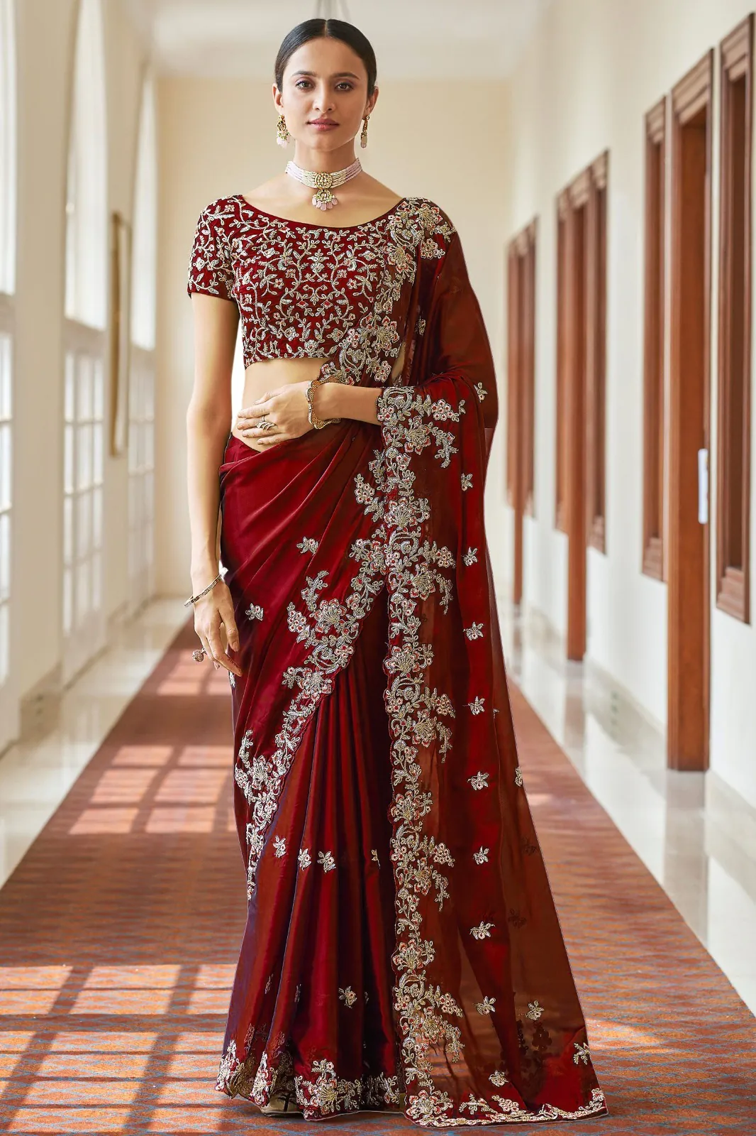 BT 180 Maroon Saree : Kasturi Silk Georgette Work : Zari & Thread Work, Blouse : Kasturi Silk Party Wear, Traditional Wear, Wedding Wear, Events Etc.@1849/- | Sarees, Bollywood Sarees, Creative Sarees, Designer Sarees, Ethnic Saree, Modern Digital sarees, Party Wear Sarees