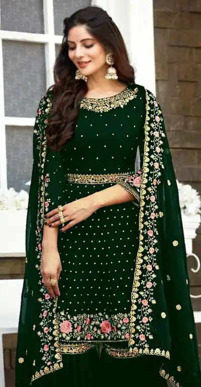 Ds 003821 Green color Georgette Embroidery Stone work Sharara suit Wedding, Party, Festive, Events Etc. Expected Delivery 4-6 Working Days @2299/- | Salwar suit, Designer Suits, Casual Suits, Creative suits, Palazzo Suits, Party Wear Suits, Straight Suits