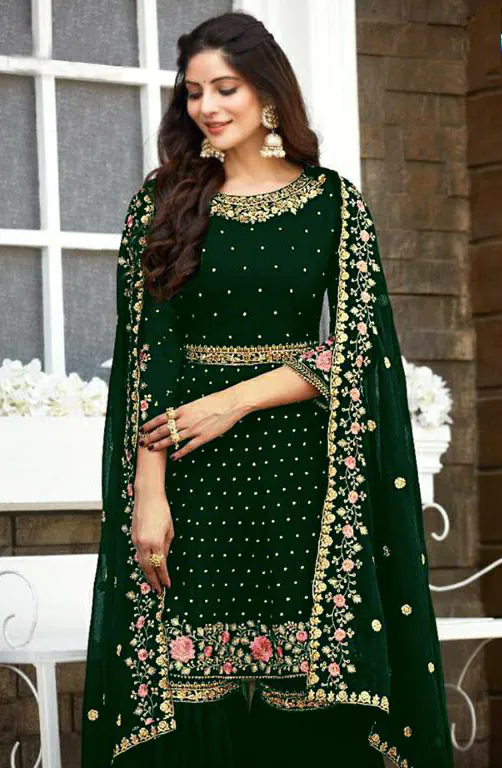 Ds 003821 Green color Georgette Embroidery Stone work Sharara suit Wedding, Party, Festive, Events Etc. Expected Delivery 4-6 Working Days @2299/- | Salwar suit, Designer Suits, Casual Suits, Creative suits, Palazzo Suits, Party Wear Suits, Straight Suits