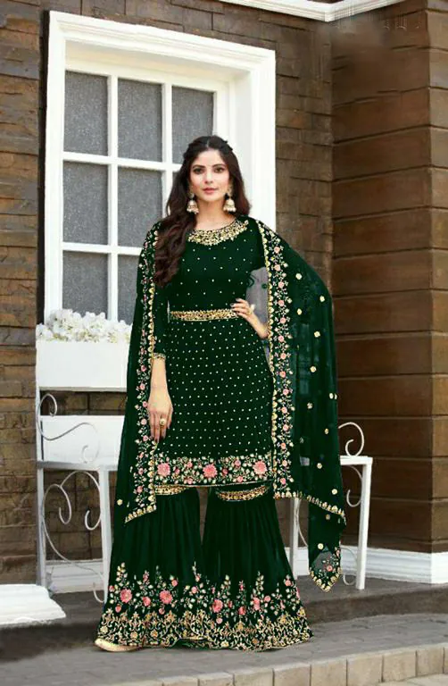 Ds 003821 Green color Georgette Embroidery Stone work Sharara suit Wedding, Party, Festive, Events Etc. Expected Delivery 4-6 Working Days @2299/- | Salwar suit, Designer Suits, Casual Suits, Creative suits, Palazzo Suits, Party Wear Suits, Straight Suits