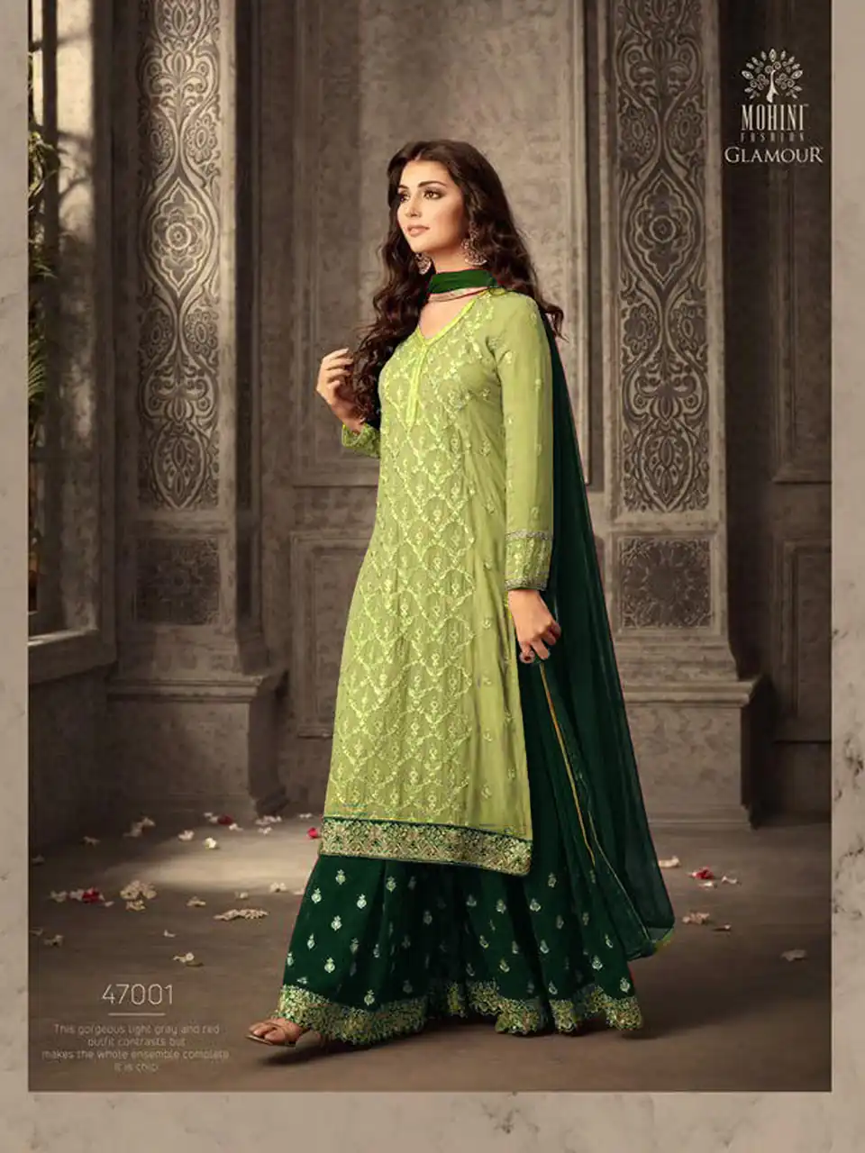 MOHINI 47001 LIGHTGREEN-GREENColor: LightgreenFabrics: Top :- Faux Georgette Embroidery And Stone Work Dupatta:- Nazmin Embroidery Work Lace | Salwar suit, Designer Suits, Casual Suits, Creative suits, Palazzo Suits, Party Wear Suits, Straight Suits