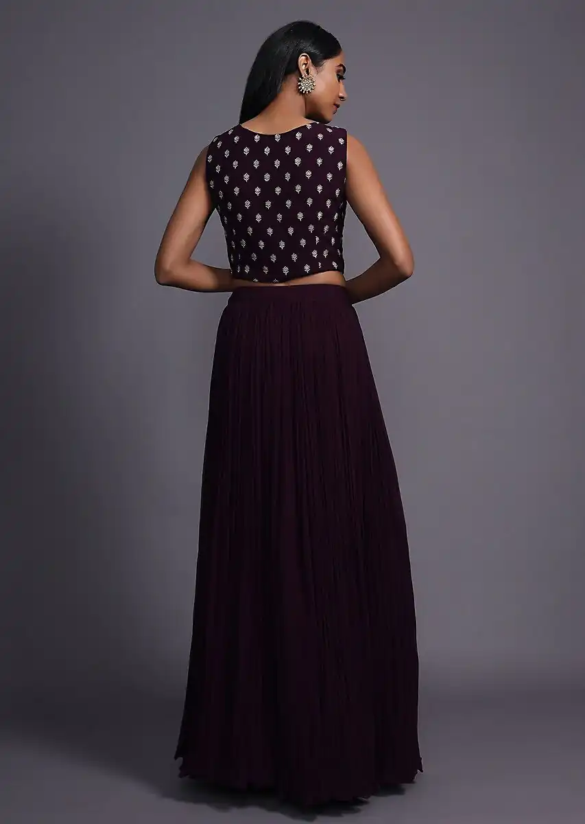 SR 417 Purple Jacket (Top) : Georgette Lehenga : Georgette Work : Heavy Embroidery Work Wedding, Party, Festive @1599/- Only | Lehenga, Bollywood Lehenga, Creative Lehenga, Designer Lehenga, Embroidered Lehenga, Party Wear Lehenga