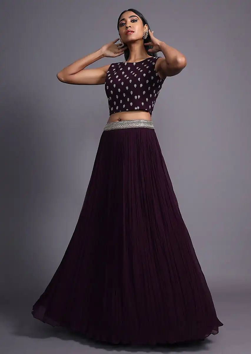 SR 417 Purple Jacket (Top) : Georgette Lehenga : Georgette Work : Heavy Embroidery Work Wedding, Party, Festive @1599/- Only | Lehenga, Bollywood Lehenga, Creative Lehenga, Designer Lehenga, Embroidered Lehenga, Party Wear Lehenga