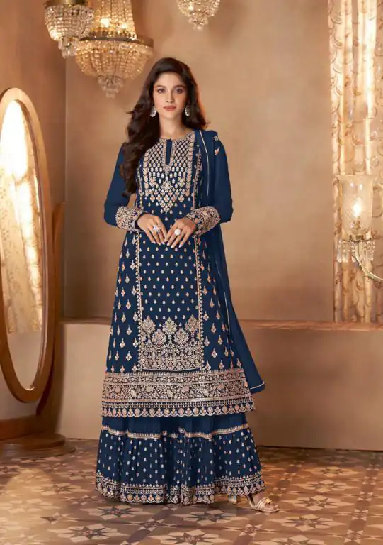 FC 128 Navy Blue Color Georgette Sequins Work Sharara Suit Wedding, Party, Festive, Events Etc. Expected Delivery  4-6 Working Days @2199/- | Jump Suits, Salwar suit, Designer Suits, Casual Suits, Creative suits, Palazzo Suits, Party Wear Suits, Patiala Suits, Straight Suits