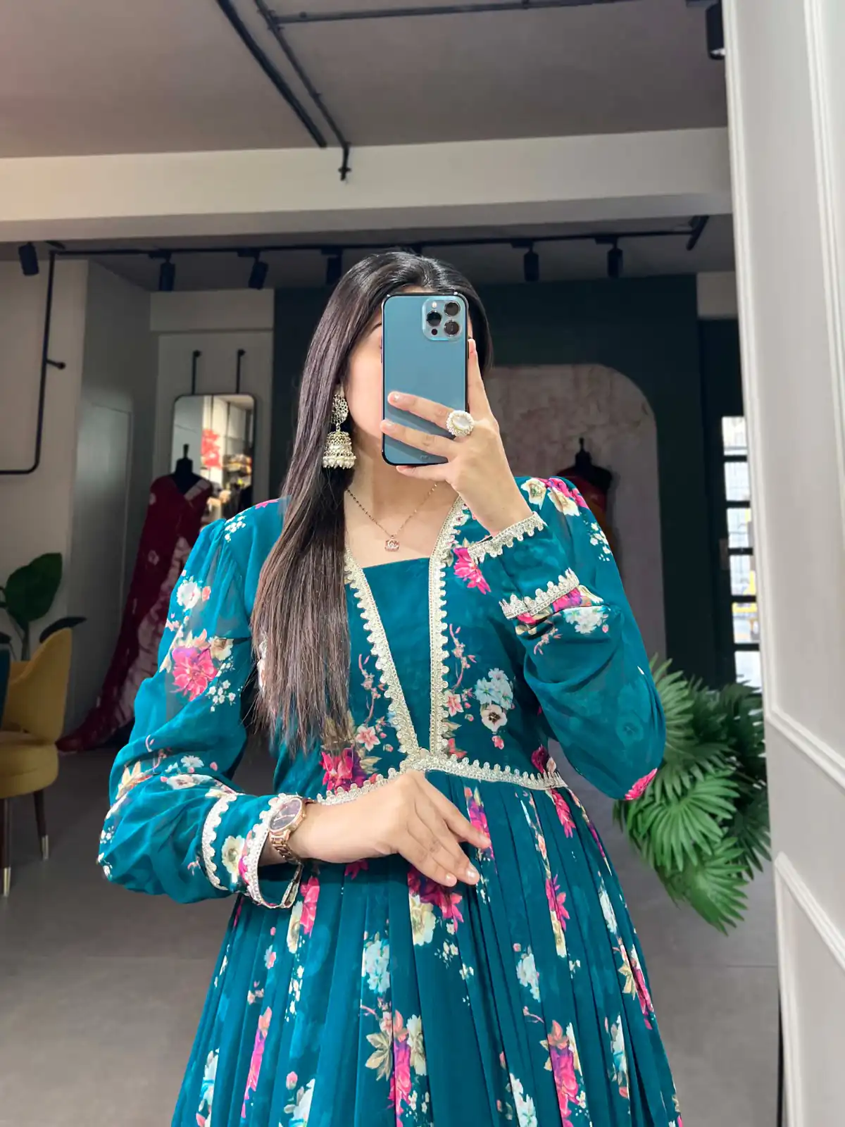 YNF 5029 Pine Green Color Exquisite Floral Georgette Printed Gown Casual, Wedding, Party, Festive, Events Etc. Expected Delivery 4-6 Working Days @1749/- | Gowns, Bollywood Gowns, Creative Gowns, Designer Gowns, Embroidered Gowns, Party Wear Gowns