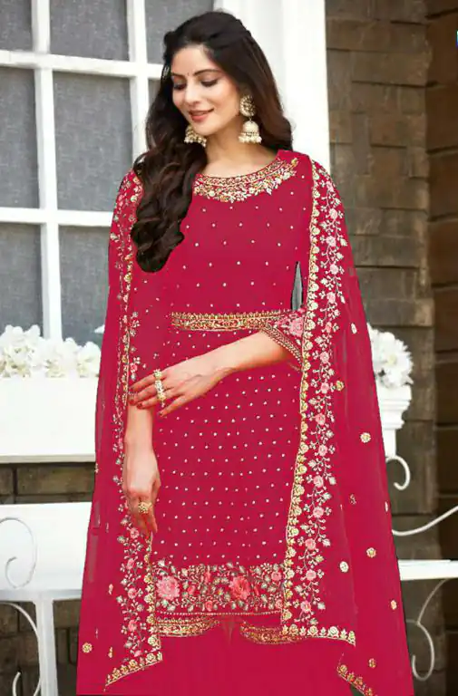 Ds 003821 Red color Georgette Embroidery Stone work Sharara suit Wedding, Party, Festive, Events Etc. Expected Delivery 4-6 Working Days @2299/- | Salwar suit, Designer Suits, Casual Suits, Creative suits, Palazzo Suits, Party Wear Suits, Straight Suits