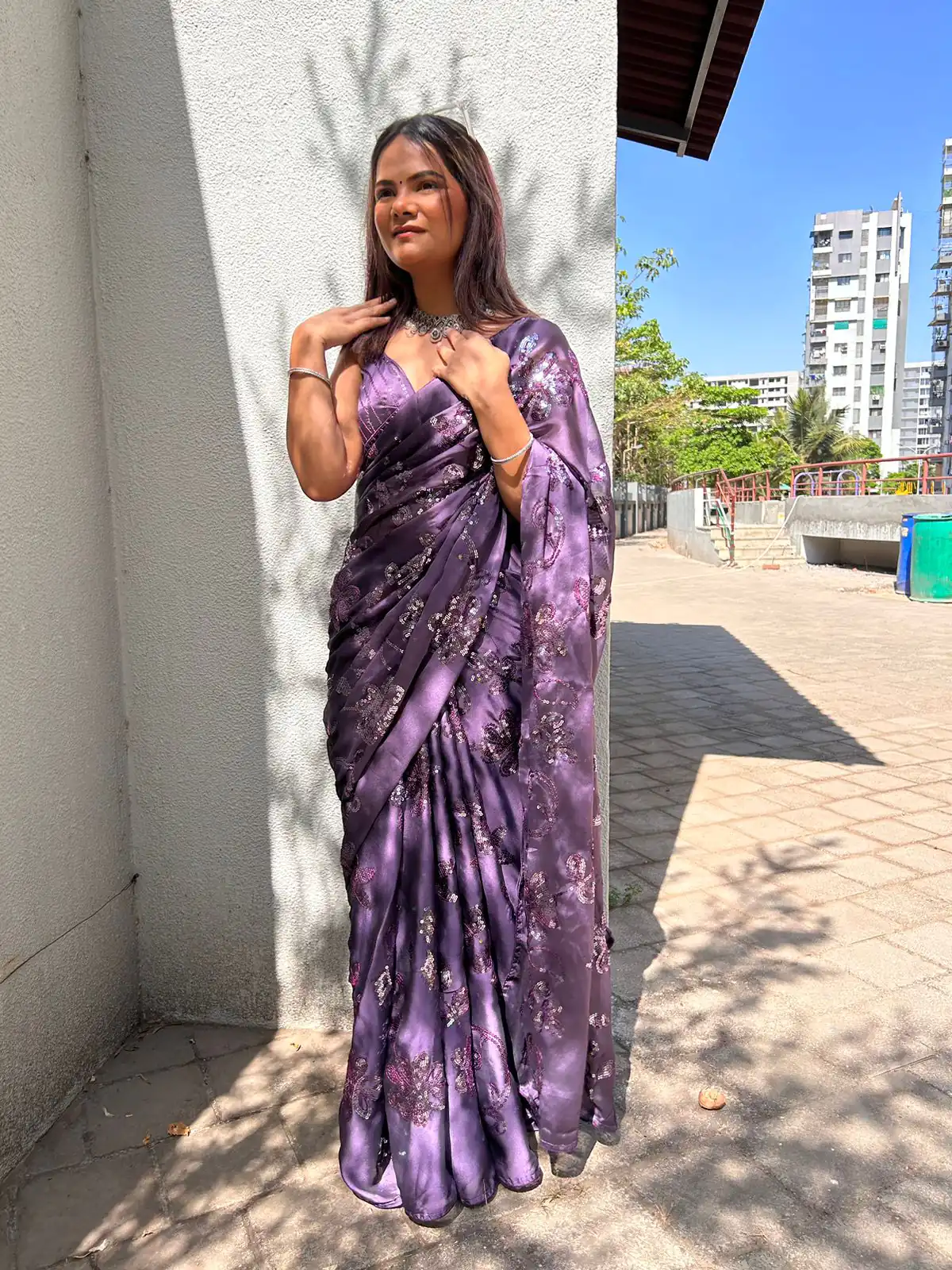 BT 3030 Purple Saree : Georgette Work : Embroidery With Sequence Work, Blouse : Banglory Silk Party Wear, Wedding Wear, Events Etc.@1649/- | Sarees, Bollywood Sarees, Creative Sarees, Designer Sarees, Ethnic Saree, Modern Digital sarees, Party Wear Sarees