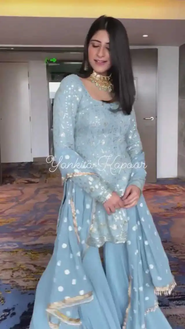 RTC 5373 Sky Blue Top : Georgette Sharara : Georgette Work : Embroidery With Sequence Wedding, Party, Festive,@2249/- Only | Salwar suit, Designer Suits, Casual Suits, Creative suits, Palazzo Suits, Party Wear Suits, Straight Suits