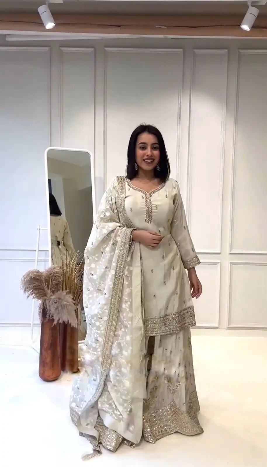 NSR 804 White  Color Heavy Chinnon Silk Embroidery Sequence Work Sharara Suit Casual, Party Festive, Events Etc. Expected Delivery 4-6 Working Days @2299/- | Jump Suits, Salwar suit, Designer Suits, Casual Suits, Creative suits, Palazzo Suits, Party Wear Suits, Patiala Suits, Straight Suits