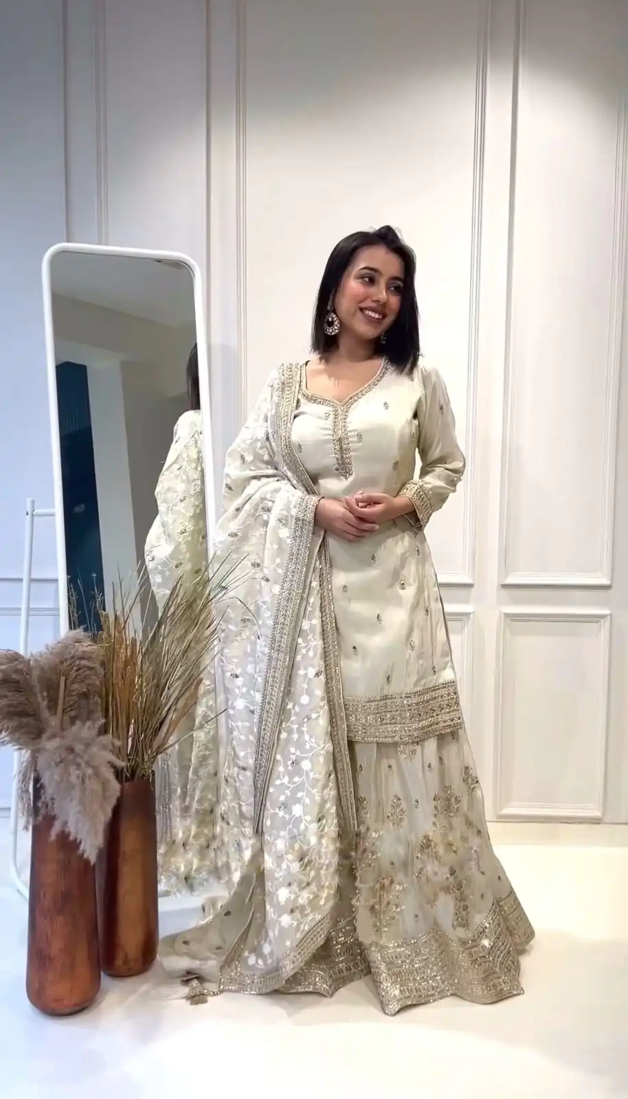 NSR 804 White  Color Heavy Chinnon Silk Embroidery Sequence Work Sharara Suit Casual, Party Festive, Events Etc. Expected Delivery 4-6 Working Days @2299/- | Jump Suits, Salwar suit, Designer Suits, Casual Suits, Creative suits, Palazzo Suits, Party Wear Suits, Patiala Suits, Straight Suits