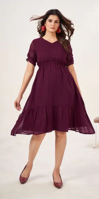 INLI Charming Wine Color Heavy Georgette Butti Kurti Casual, Wedding, Party, Festive, Events Etc. Expected Delivery 4-6 Working Days @1299/- | Kurti, Bollywood Kurti, Creative Kurtis, Designer Kurti, Party Wear Kurti, Selfie Kurti