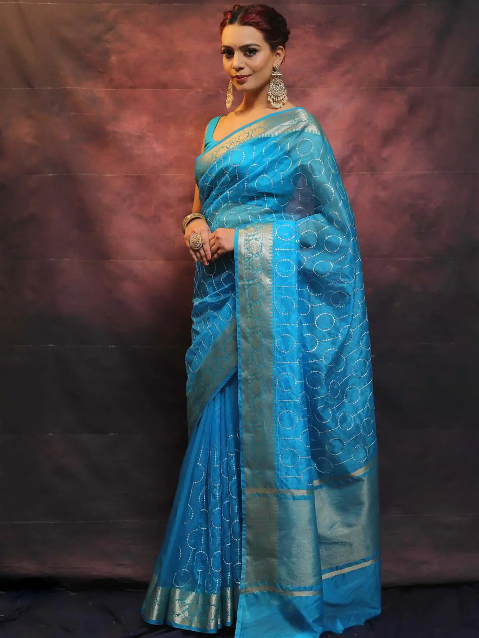 MS 438 Blue Color Nylon Organza Jacquard Multi Embroidered Saree Casual, Party Wear, Wedding, Events, Etc. Expected Delivery 4-6 Working Days 1599/- | Sarees, Bollywood Sarees, Creative Sarees, Designer Sarees, Embroidered Sarees, Ethnic Saree, Modern Digital sarees, Party Wear Sarees