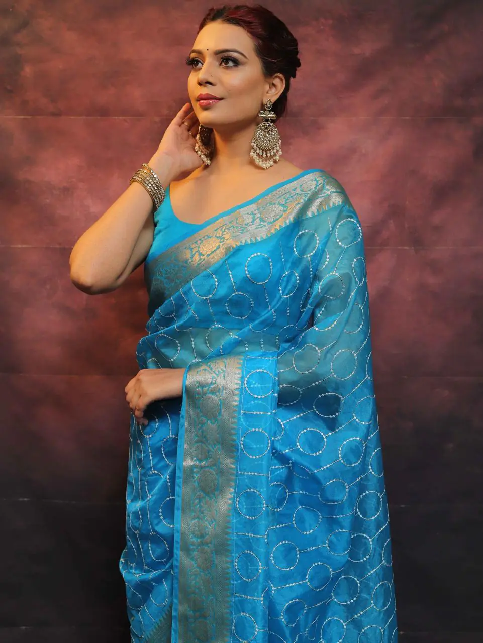 MS 438 Blue Color Nylon Organza Jacquard Multi Embroidered Saree Casual, Party Wear, Wedding, Events, Etc. Expected Delivery 4-6 Working Days 1599/- | Sarees, Bollywood Sarees, Creative Sarees, Designer Sarees, Embroidered Sarees, Ethnic Saree, Modern Digital sarees, Party Wear Sarees