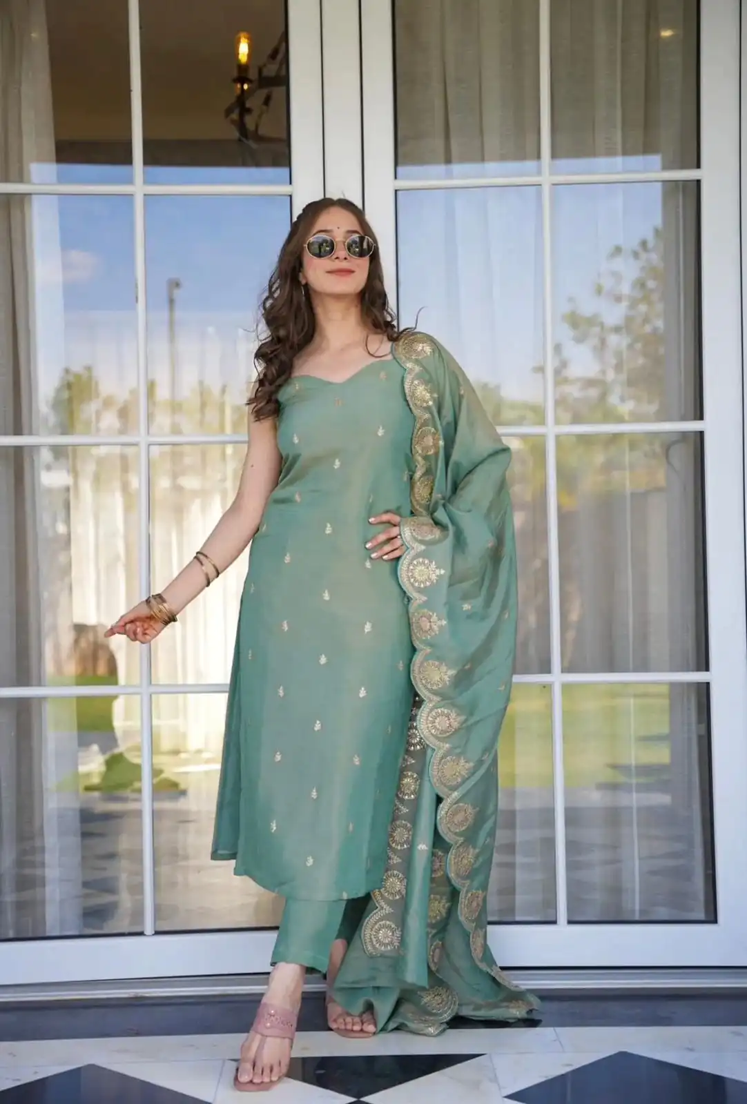 SRK 5154 Peacock Green Color Pure Chinnon Silk Embroidery Sequence Salwar Suit Wedding, Party, Festive, Events Expected Delivery 4-6 Working Days @ 1749/- | Jump Suits, Salwar suit, Designer Suits, Casual Suits, Creative suits, Palazzo Suits, Party Wear Suits, Patiala Suits, Straight Suits