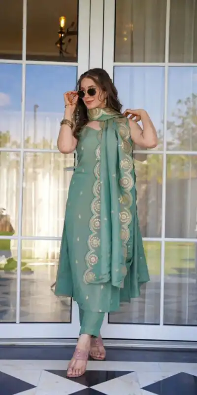 SRK 5154 Peacock Green Color Pure Chinnon Silk Embroidery Sequence Salwar Suit Wedding, Party, Festive, Events Expected Delivery 4-6 Working Days @ 1749/- | Jump Suits, Salwar suit, Designer Suits, Casual Suits, Creative suits, Palazzo Suits, Party Wear Suits, Patiala Suits, Straight Suits